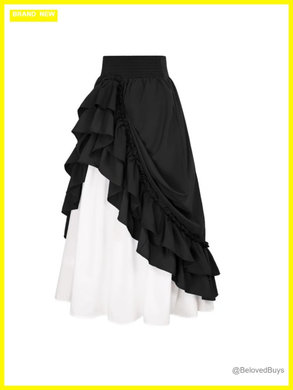 Womens A-Line Maxi Skirt High Waist Double-Layer Lace Ruffle Renaissance